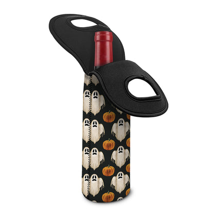 Ghost And Pumpkin Pattern Print Single Neoprene Wine Tote