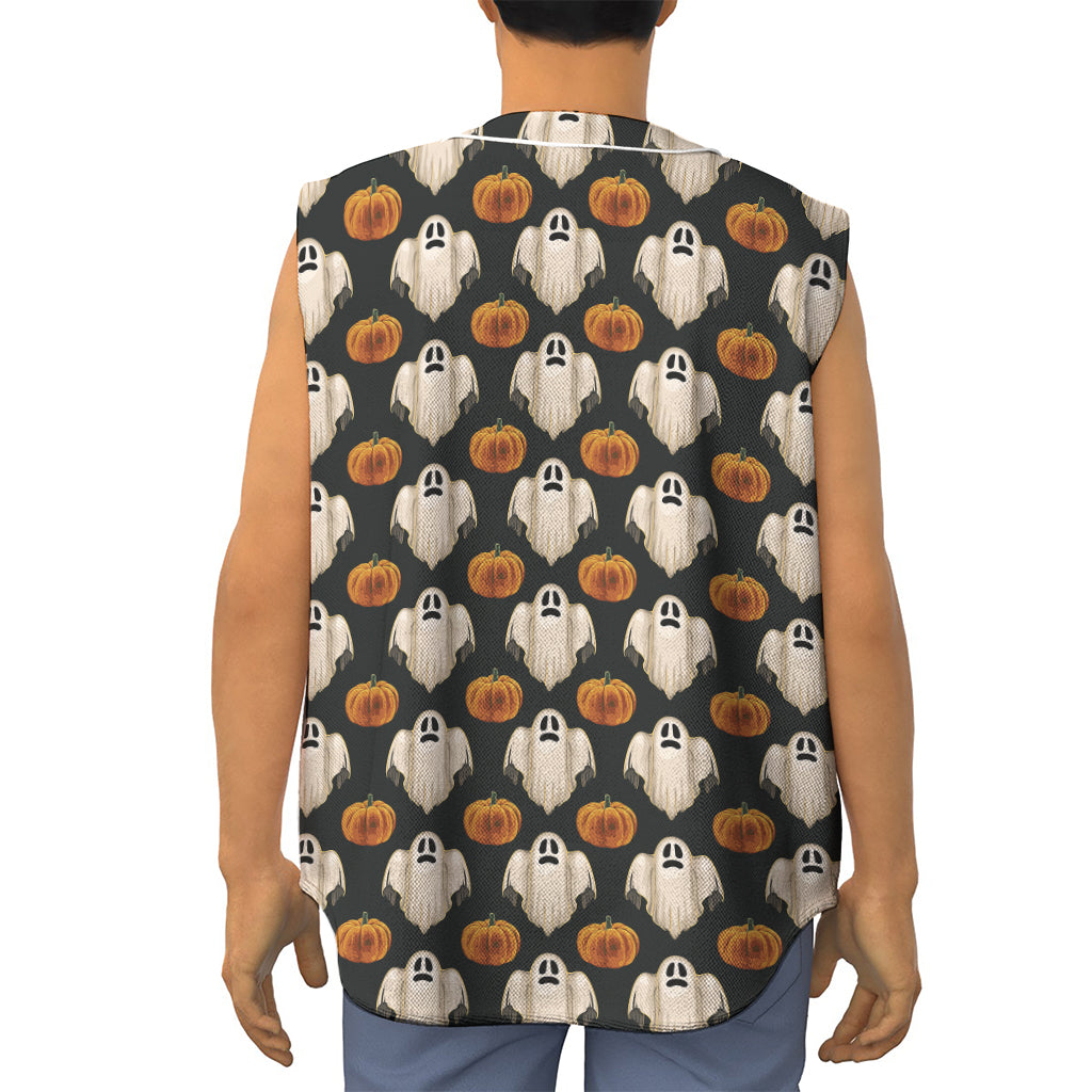 Ghost And Pumpkin Pattern Print Sleeveless Baseball Jersey