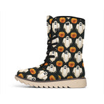 Ghost And Pumpkin Pattern Print Winter Boots