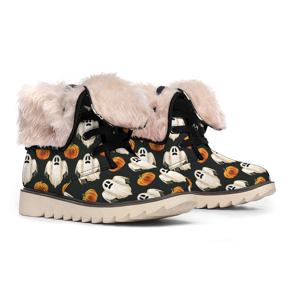 Ghost And Pumpkin Pattern Print Winter Boots