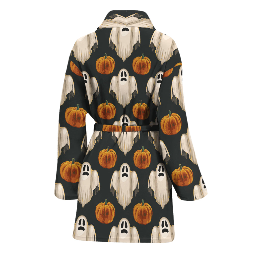 Ghost And Pumpkin Pattern Print Women's Bathrobe