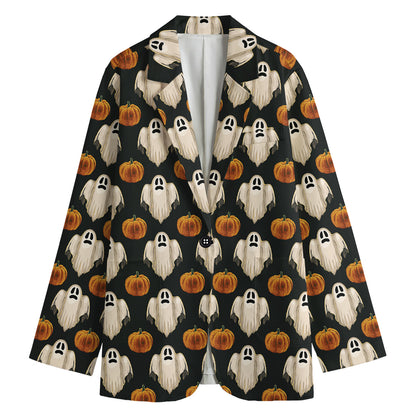 Ghost And Pumpkin Pattern Print Women's Blazer