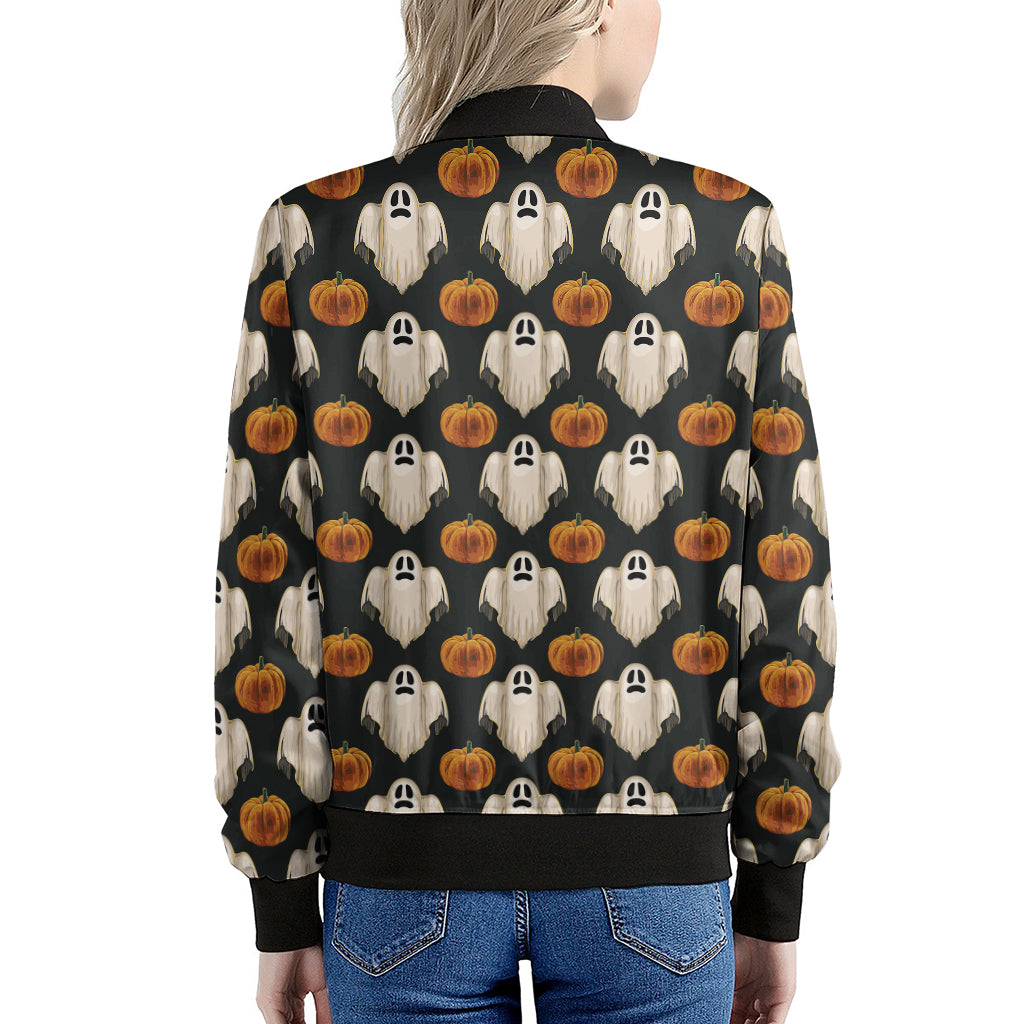 Ghost And Pumpkin Pattern Print Women's Bomber Jacket