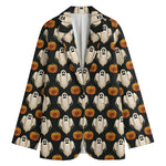 Ghost And Pumpkin Pattern Print Women's Cotton Blazer