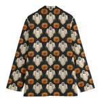 Ghost And Pumpkin Pattern Print Women's Cotton Blazer