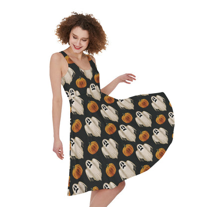 Ghost And Pumpkin Pattern Print Women's Sleeveless Dress