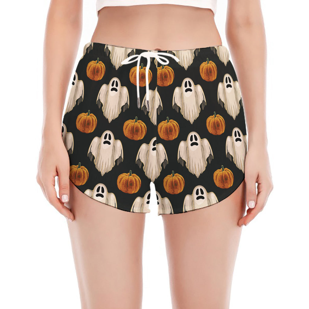 Ghost And Pumpkin Pattern Print Women's Split Running Shorts