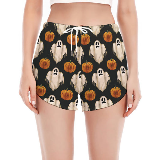Ghost And Pumpkin Pattern Print Women's Split Running Shorts