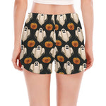 Ghost And Pumpkin Pattern Print Women's Split Running Shorts