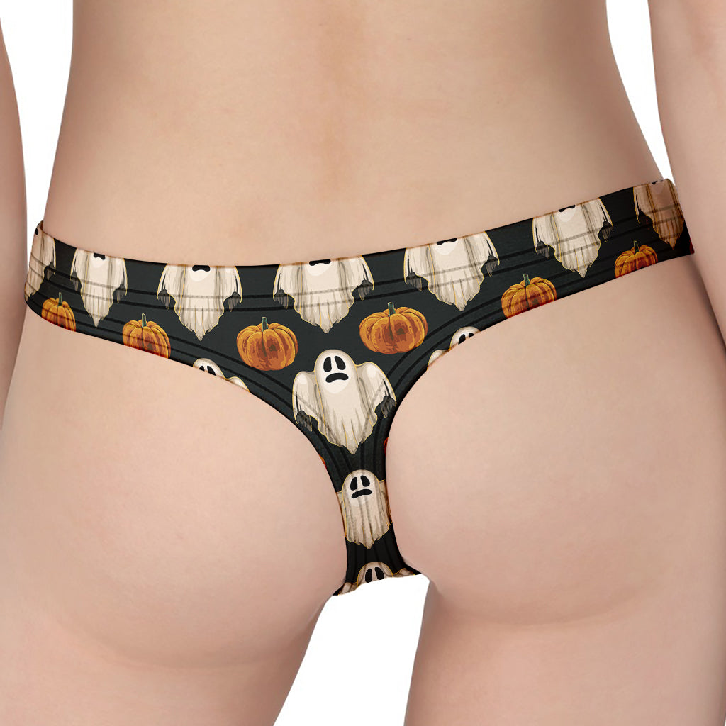 Ghost And Pumpkin Pattern Print Women's Thong