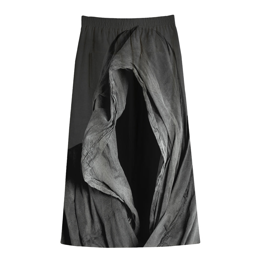 Ghost In The Darkness 3D Print Cotton Front Slit Maxi Skirt