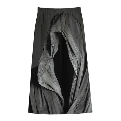 Ghost In The Darkness 3D Print Cotton Front Slit Maxi Skirt