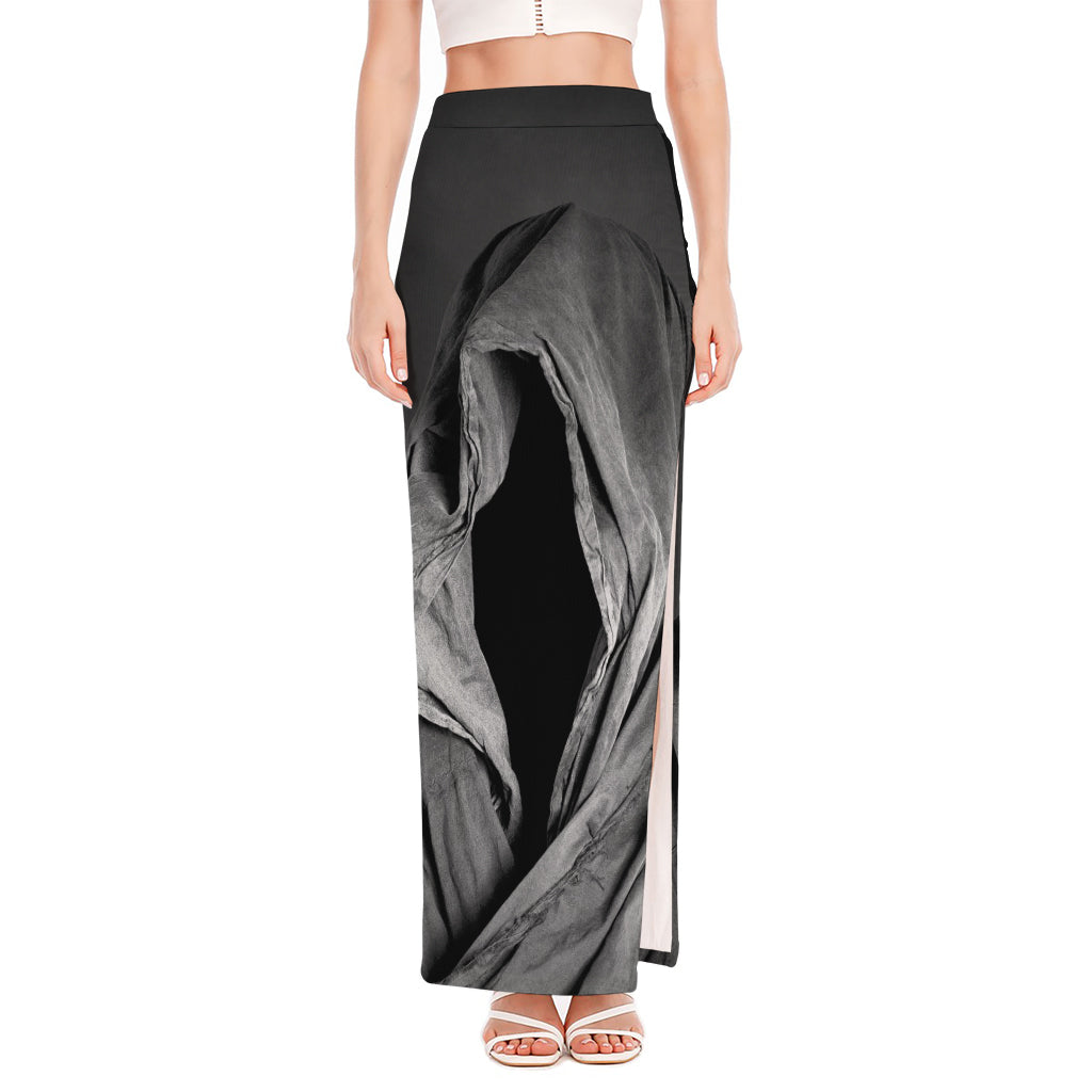 Ghost In The Darkness 3D Print High Slit Maxi Skirt