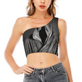 Ghost In The Darkness 3D Print One Shoulder Crop Top