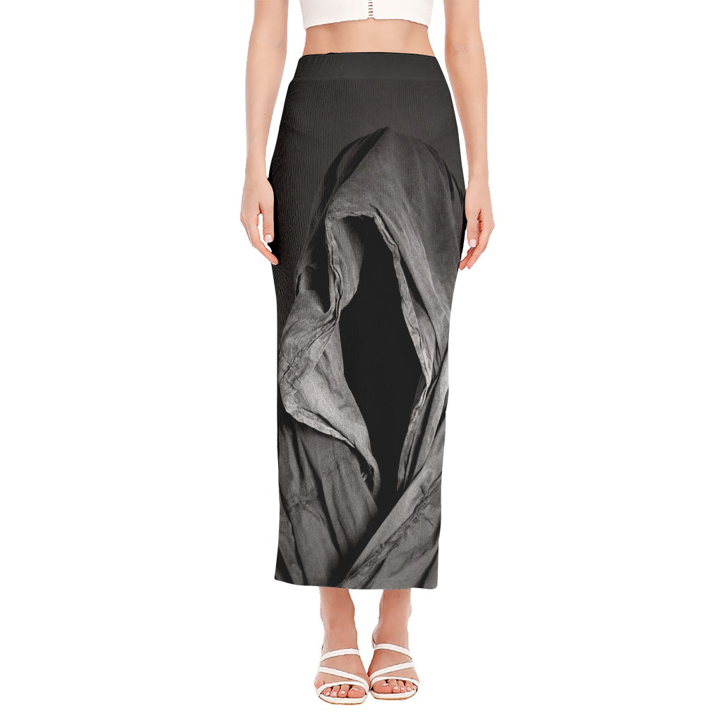 Ghost In The Darkness 3D Print Side Slit Maxi Skirt