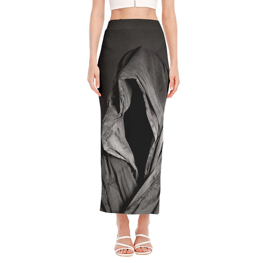 Ghost In The Darkness 3D Print Side Slit Maxi Skirt