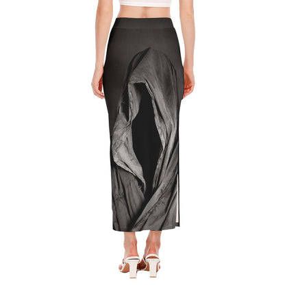 Ghost In The Darkness 3D Print Side Slit Maxi Skirt