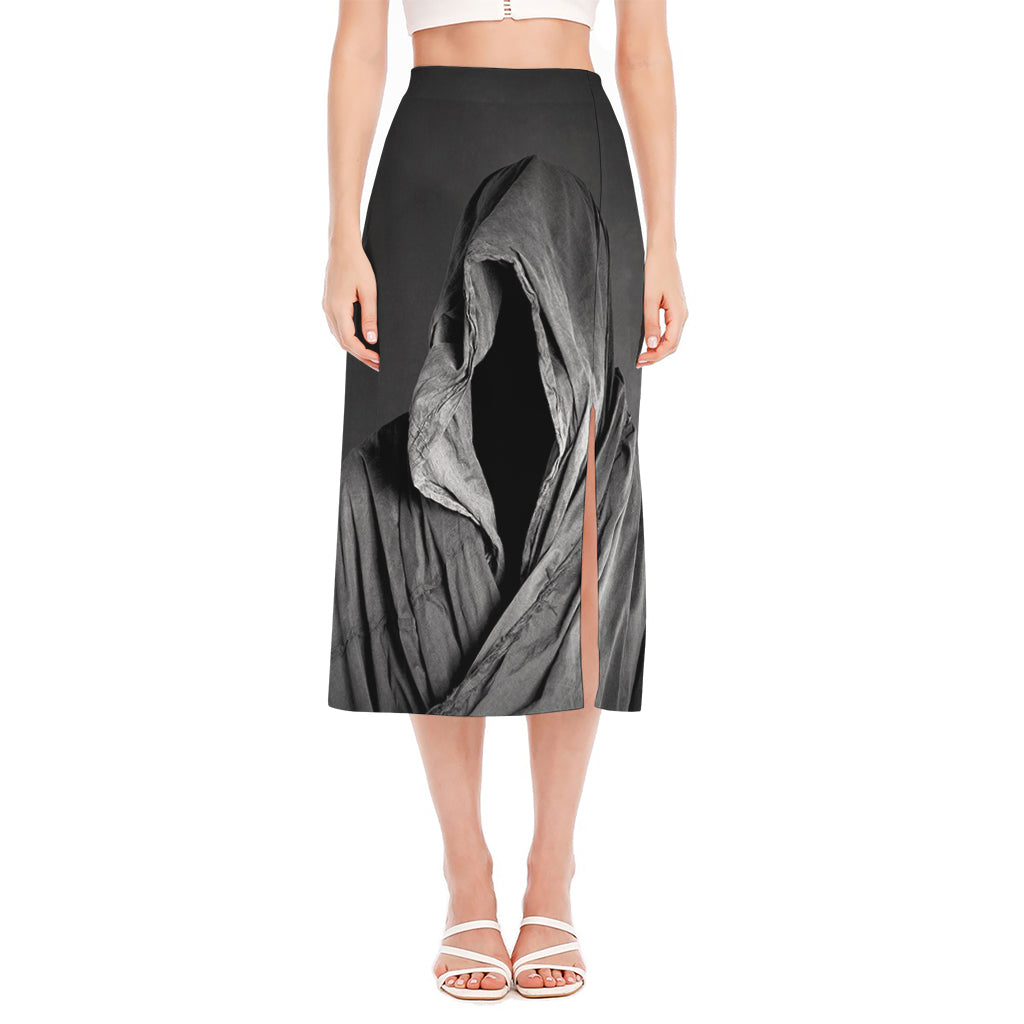 Ghost In The Darkness 3D Print Side Slit Midi Skirt