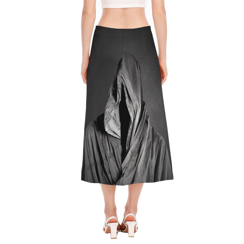 Ghost In The Darkness 3D Print Side Slit Midi Skirt