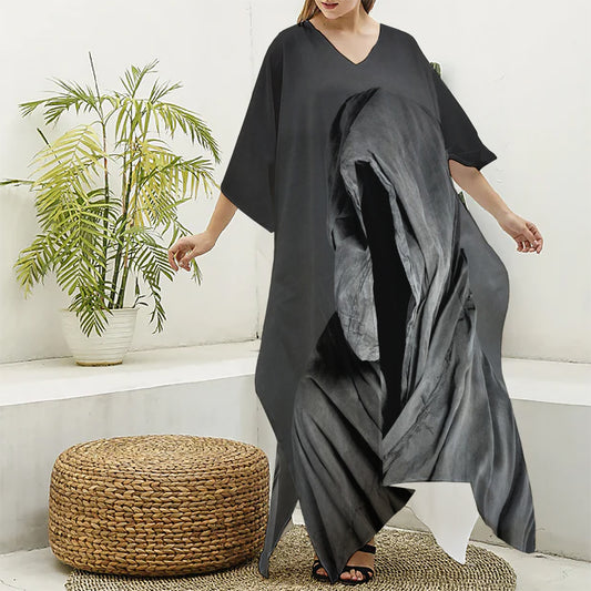 Ghost In The Darkness 3D Print Silk V-Neck Kaftan Dress