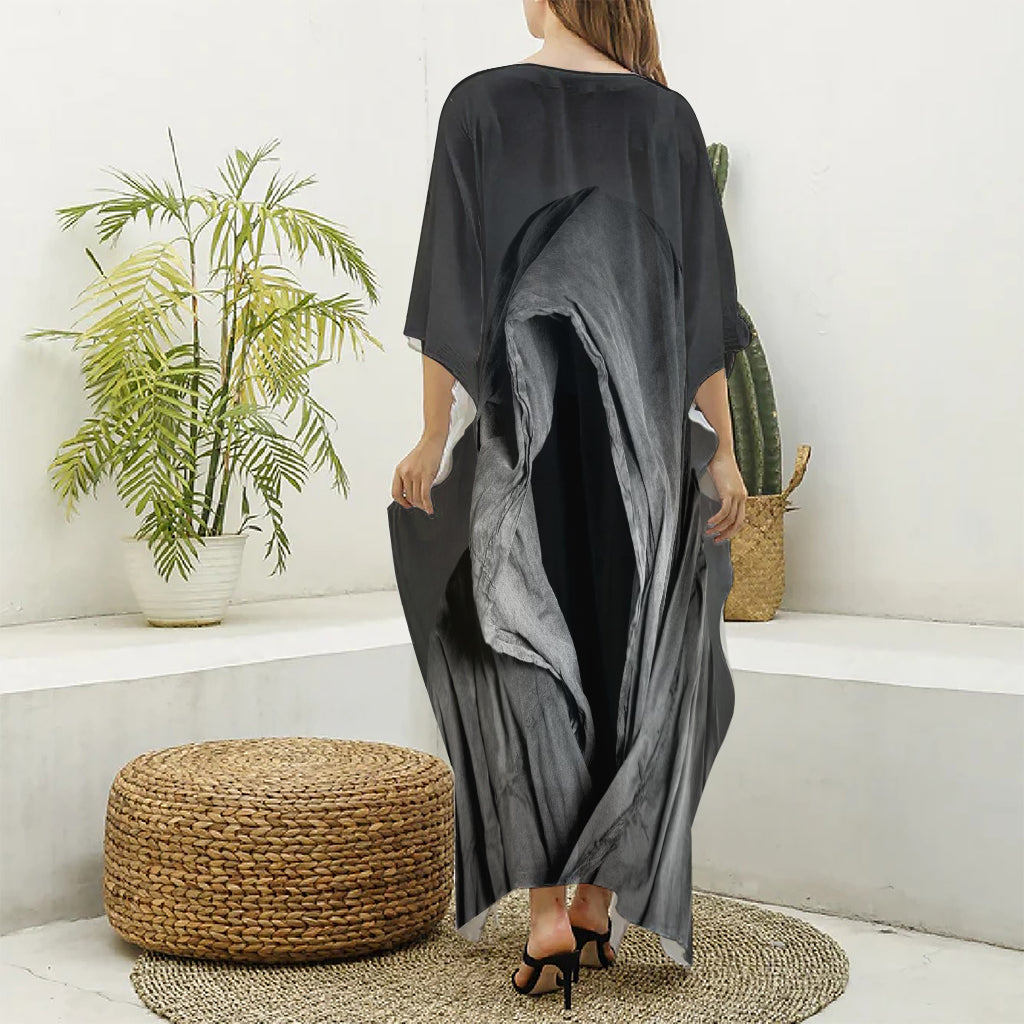 Ghost In The Darkness 3D Print Silk V-Neck Kaftan Dress