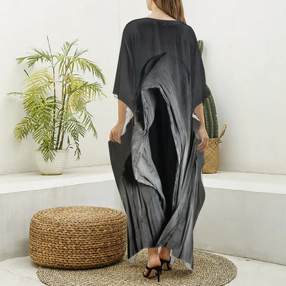 Ghost In The Darkness 3D Print Silk V-Neck Kaftan Dress