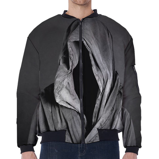 Ghost In The Darkness 3D Print Zip Sleeve Bomber Jacket