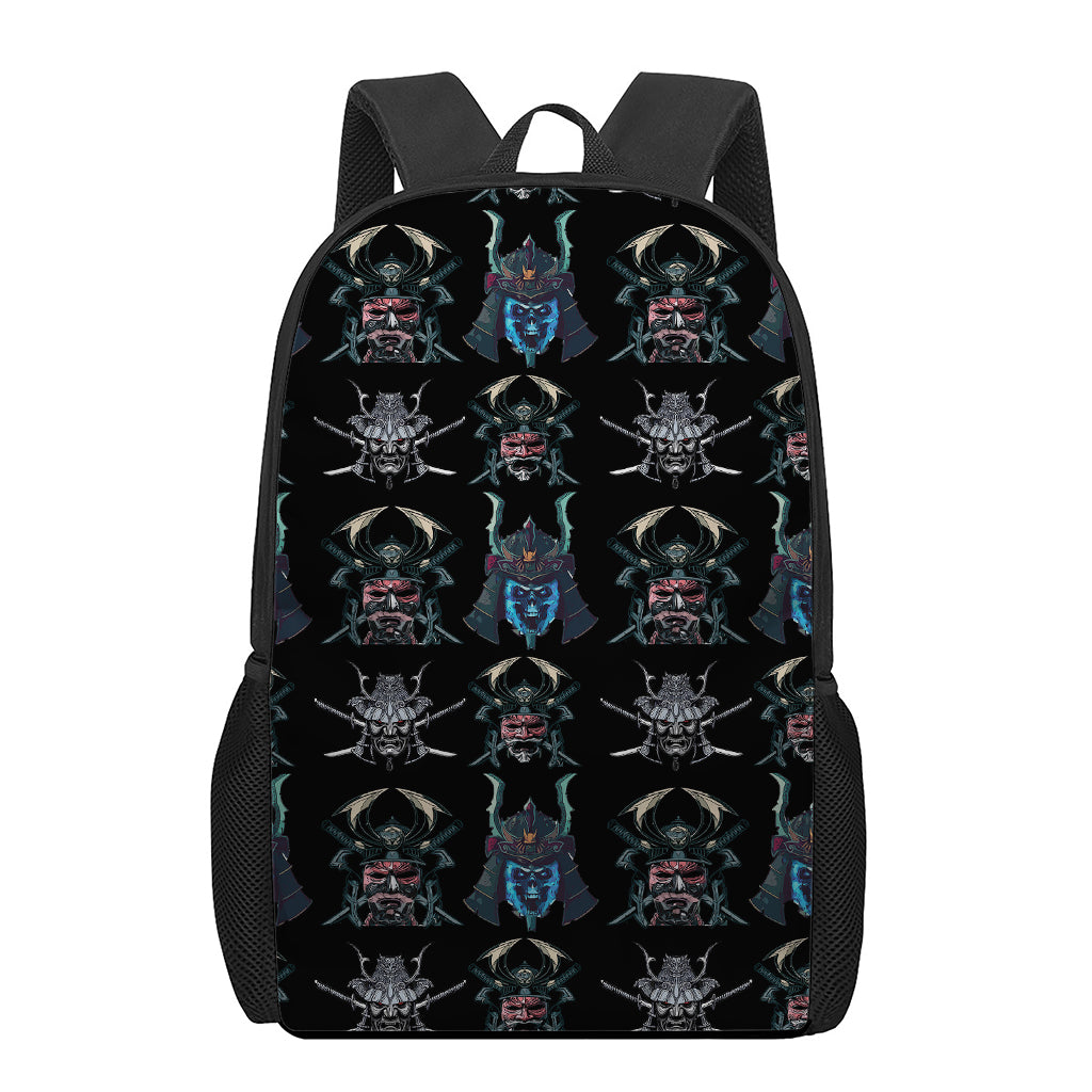 Ghost Samurai Mask Pattern Print 17 Inch Backpack