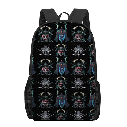 Ghost Samurai Mask Pattern Print 17 Inch Backpack