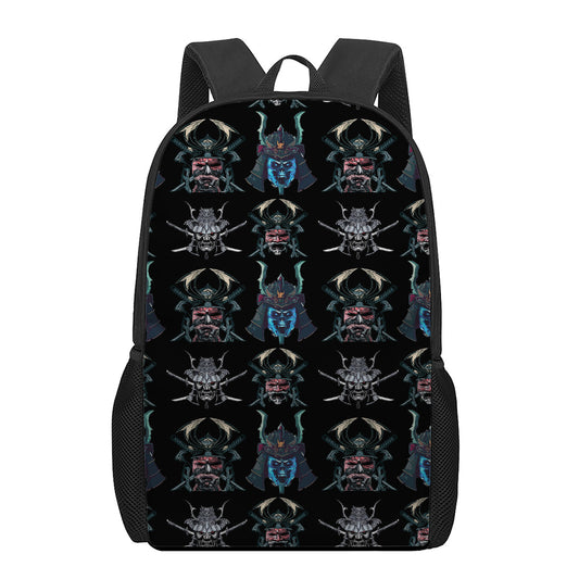 Ghost Samurai Mask Pattern Print 17 Inch Backpack