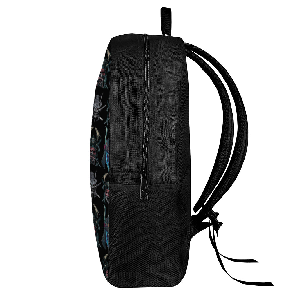 Ghost Samurai Mask Pattern Print 17 Inch Backpack