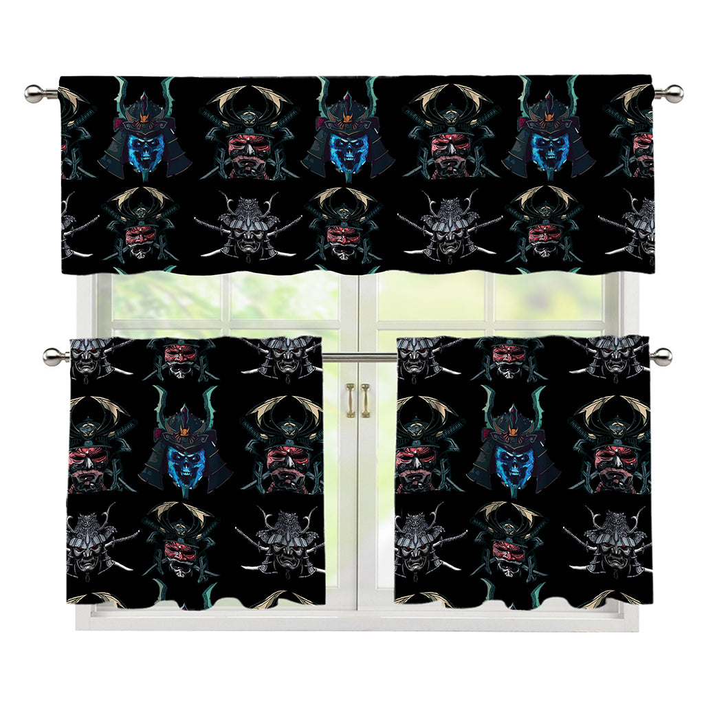 Ghost Samurai Mask Pattern Print 3 Piece Kitchen Curtains