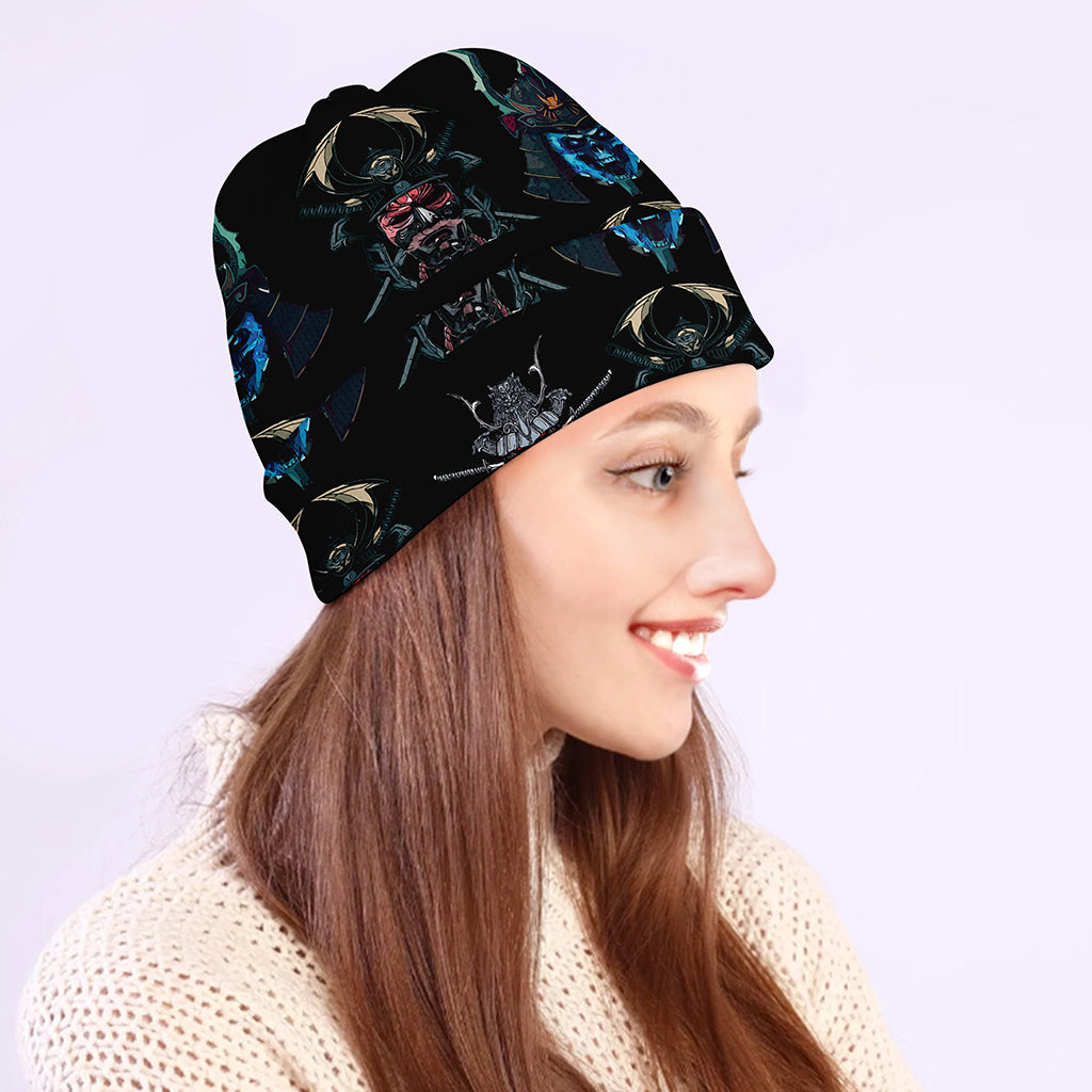Ghost Samurai Mask Pattern Print Beanie