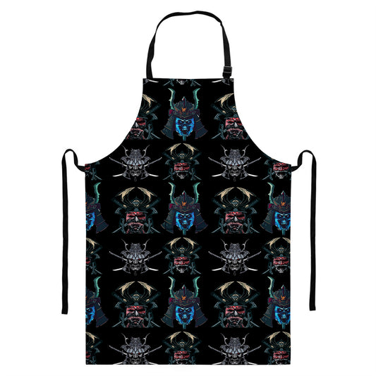 Ghost Samurai Mask Pattern Print Bib Apron With Pocket