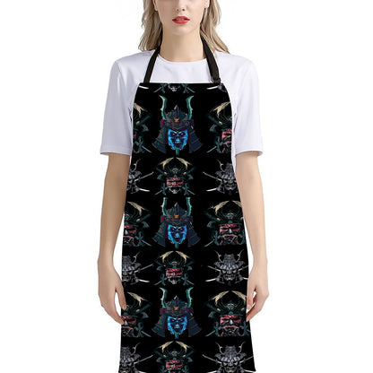 Ghost Samurai Mask Pattern Print Bib Apron With Pocket
