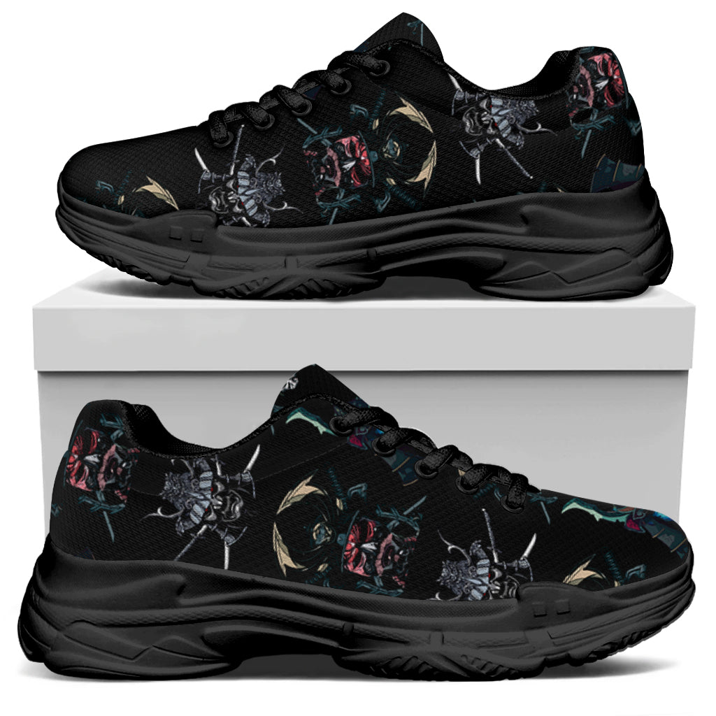 Ghost Samurai Mask Pattern Print Black Chunky Shoes
