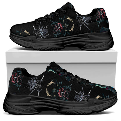 Ghost Samurai Mask Pattern Print Black Chunky Shoes