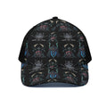 Ghost Samurai Mask Pattern Print Black Mesh Trucker Hat