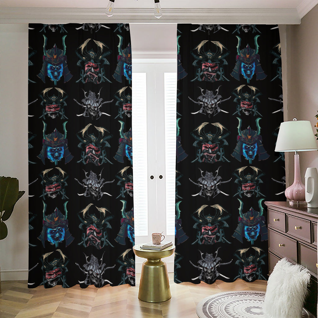 Ghost Samurai Mask Pattern Print Blackout Pencil Pleat Curtains