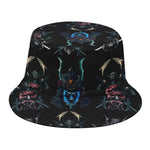 Ghost Samurai Mask Pattern Print Bucket Hat