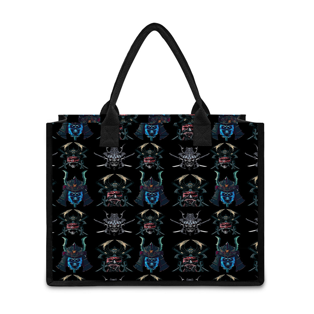 Ghost Samurai Mask Pattern Print Canvas Tote Bag