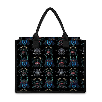 Ghost Samurai Mask Pattern Print Canvas Tote Bag