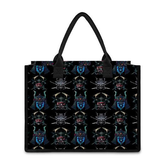 Ghost Samurai Mask Pattern Print Canvas Tote Bag