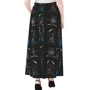 Ghost Samurai Mask Pattern Print Chiffon Maxi Skirt