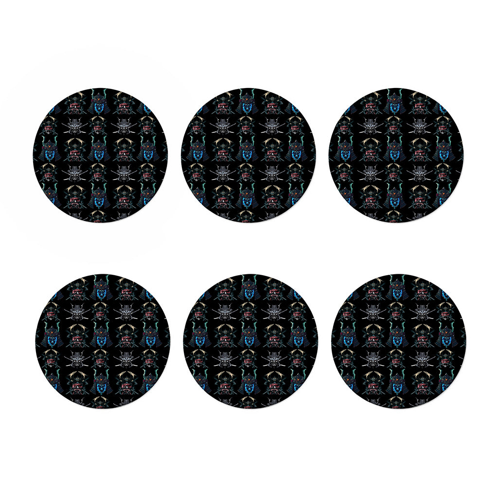 Ghost Samurai Mask Pattern Print Coaster Set