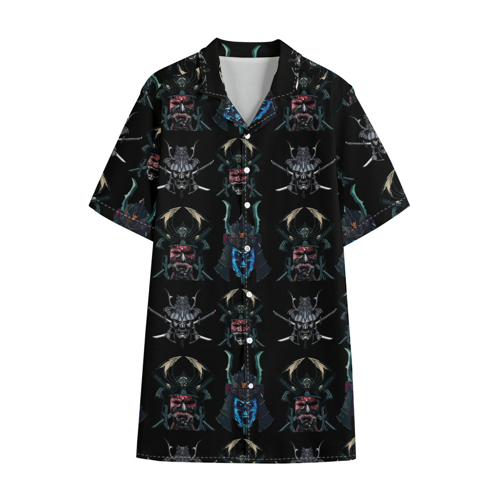 Ghost Samurai Mask Pattern Print Cotton Hawaiian Shirt