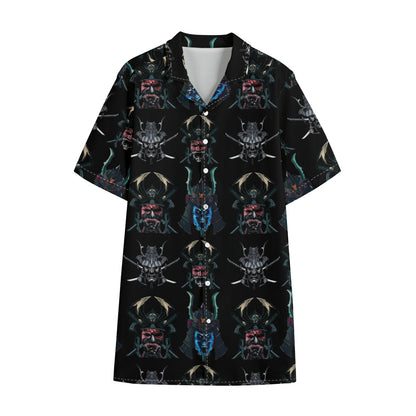 Ghost Samurai Mask Pattern Print Cotton Hawaiian Shirt