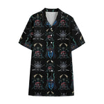 Ghost Samurai Mask Pattern Print Cotton Hawaiian Shirt