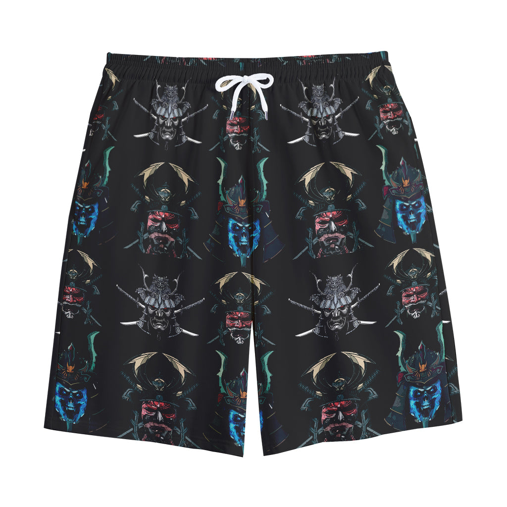 Ghost Samurai Mask Pattern Print Cotton Shorts