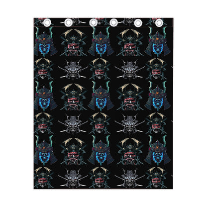 Ghost Samurai Mask Pattern Print Curtain
